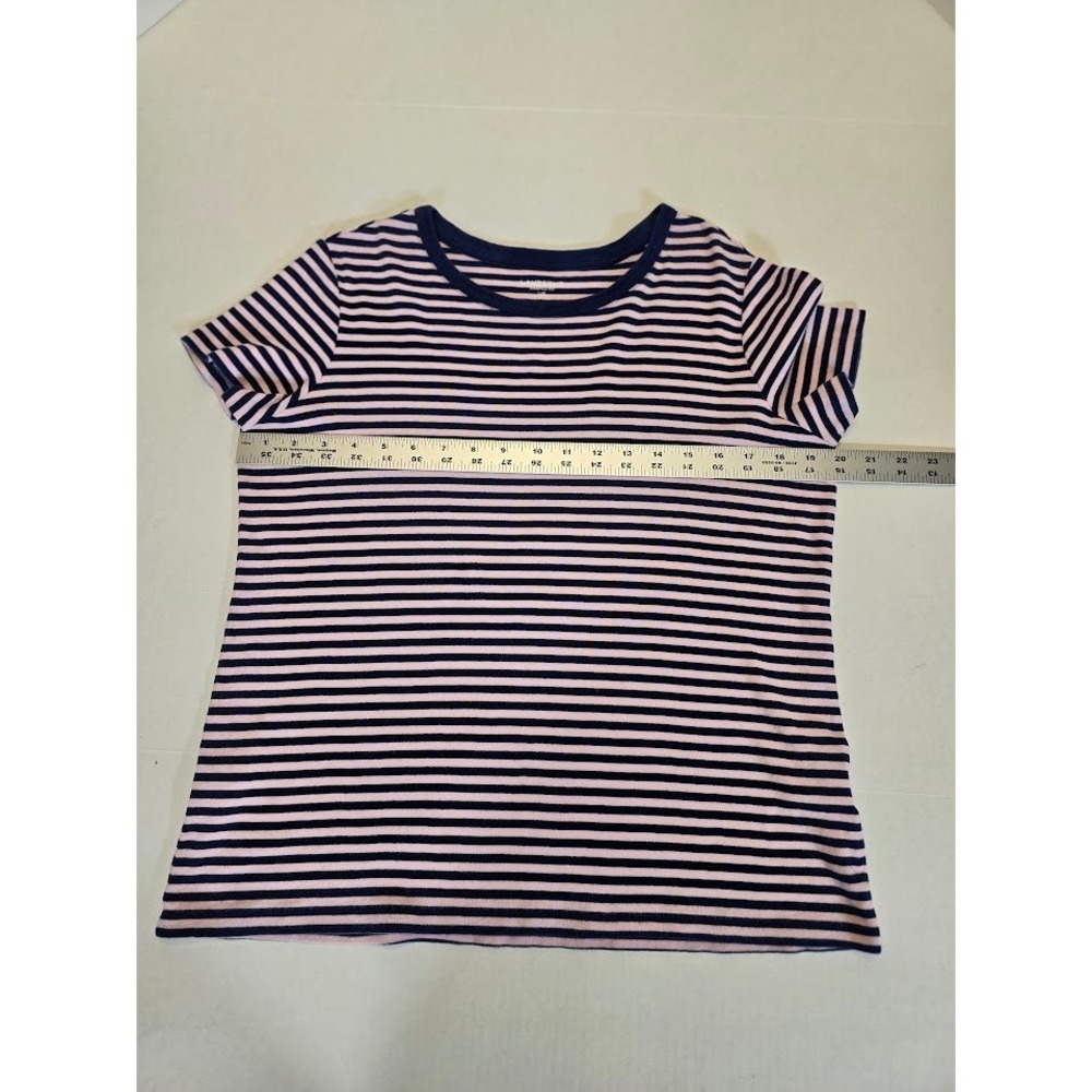 Lands' End Striped T-Shirt Women's‎ L/P Petite Pink Navy Blue Short Sleeve L - Picture 3 of 5